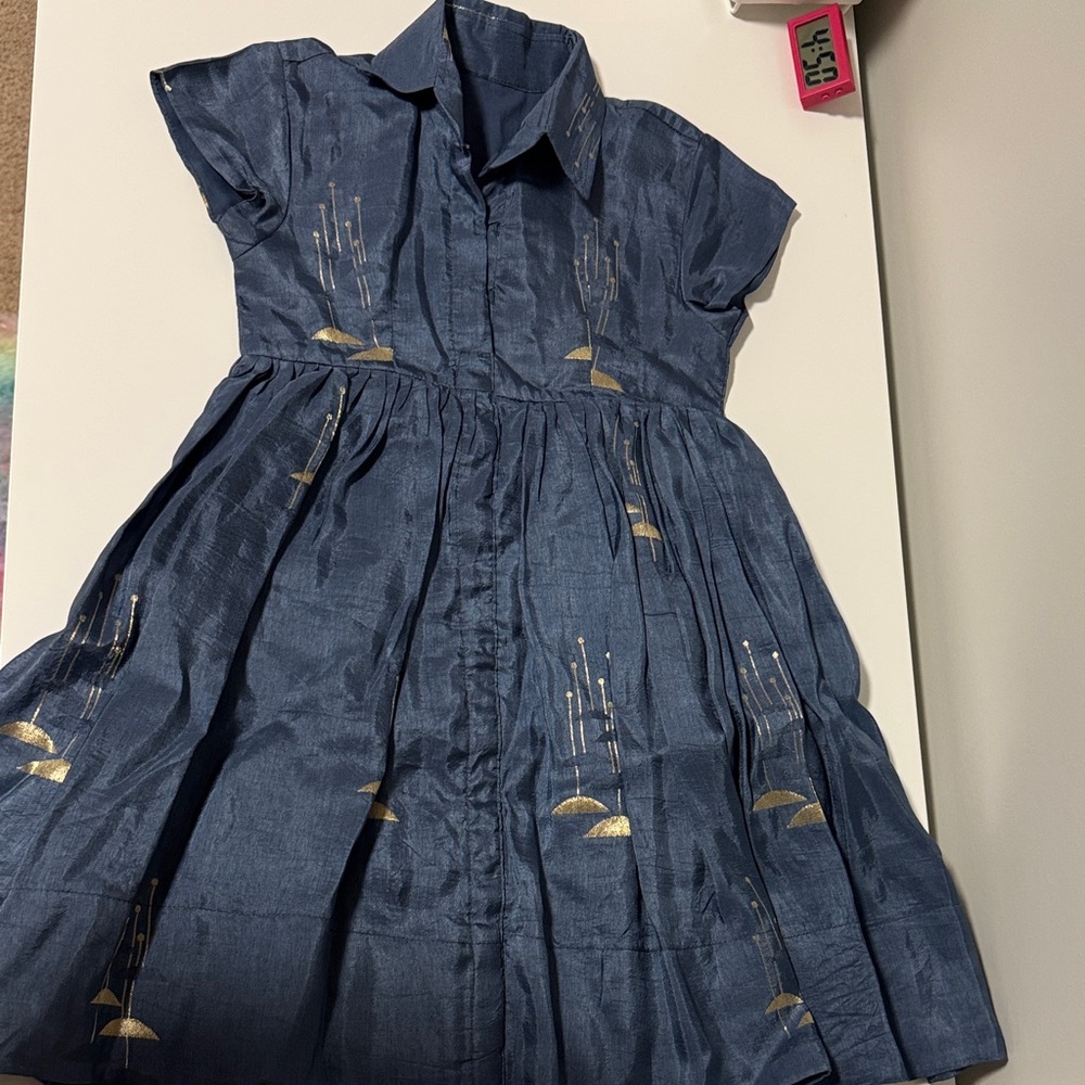 Stylish Blue and Gold Kids Dress